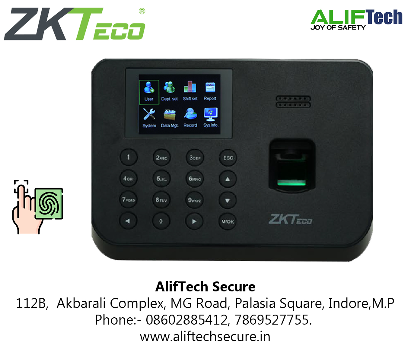 ZKTeco Fingerprint Attendance Machine and Access Control Device with Inbuilt Battery | Black- K45PRO