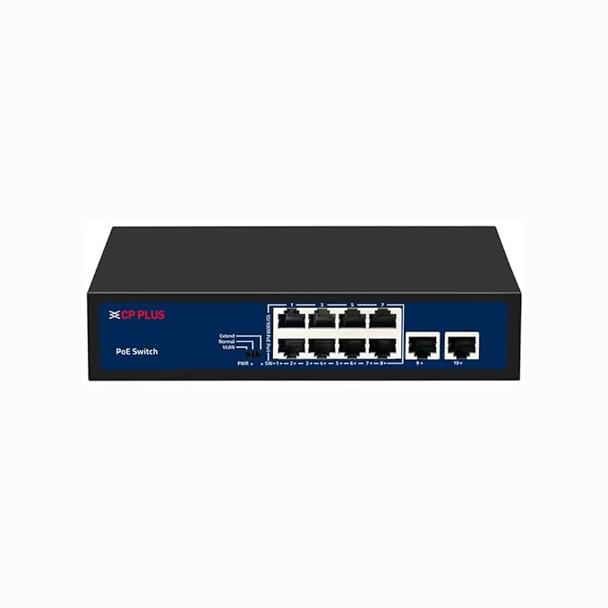 CP PLUS PoE Switch 8 PoE Ports 10/100 with 2 10/100 Mbps Uplink Ports, CP-SAVW-HPU8H2-96