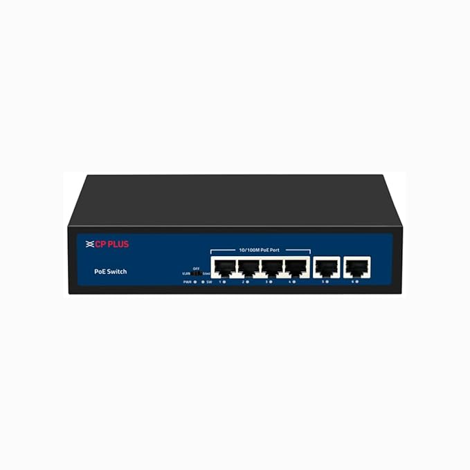 CP Plus 6 Ports Fast Ethernet with 4 PoE Ports (1000 Mbps) & 2 Uplink Ports (100 Mbps) POE Switch | Max. 30W Output of Single PoE Port | LED Light Indicators | Plug & Play - CP-DNW-HPU4H2-48-V2