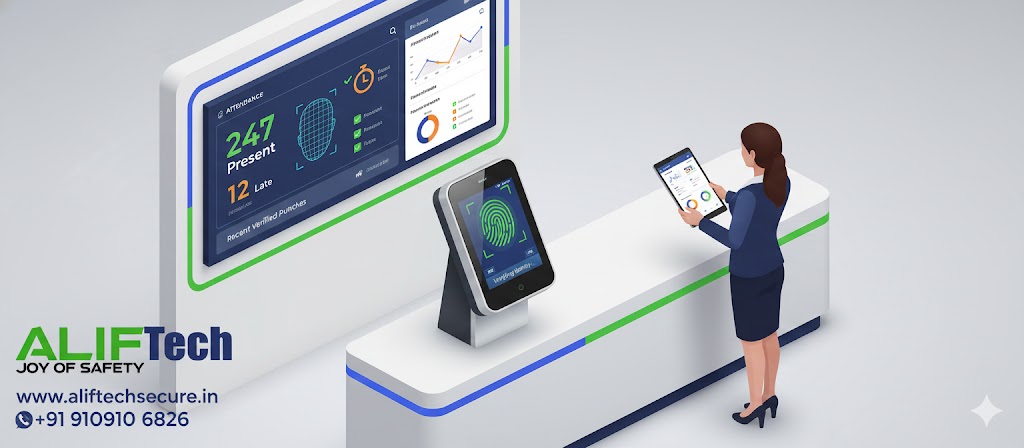Biometric attendance system dashboard with fingerprint face recognition terminal office implementation guide