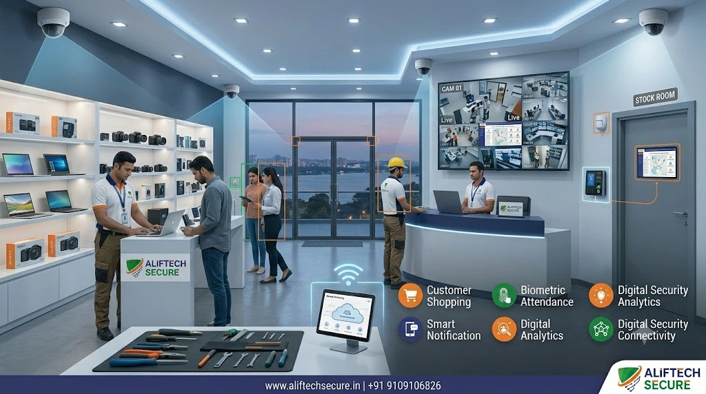 security system retail shop India showroom CCTV AlifTech Secure Indore 2026
