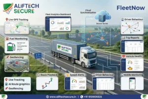 FleetNow GPS AlifTech Secure logistics tracking installation Indore Madhya Pradesh