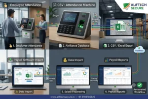 biometric attendance machine data export CSV Tally import payroll India