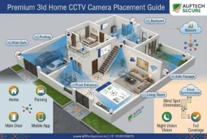Technician mounting a bullet CCTV camera under a house roof edge while installing a home security system in India