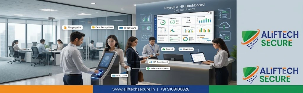 biometric attendance machine salary software India office payroll integration AlifTech