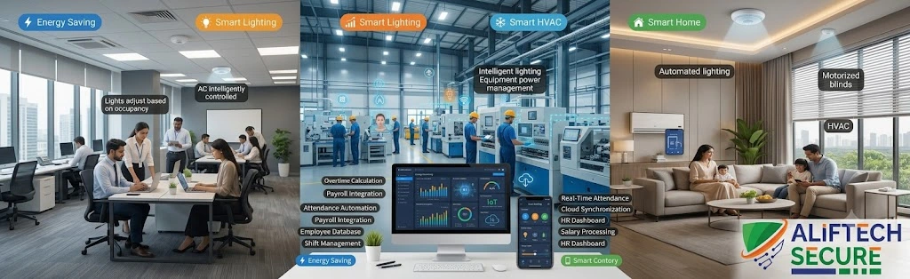 energy saving automation system India office factory home AlifTech Secure Indore 2026