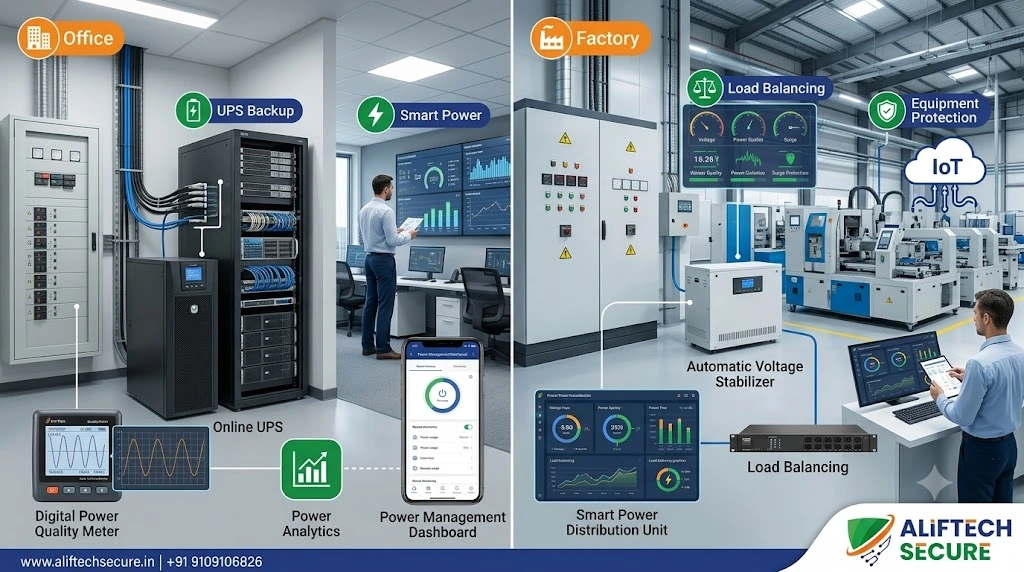 Smart Power Management System in India — Protect Your Business From Power Problems in 2026 smart power management system India office factory UPS load balancing AlifTech Secure